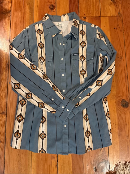 Wrangler Tops - Wrangler Blue and Cream Southwestern Stripe Button-Down Shirt